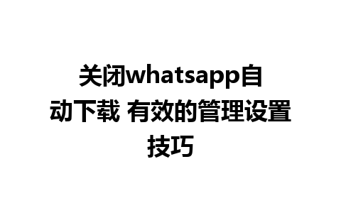 关闭whatsapp自动下载 有效的管理设置技巧